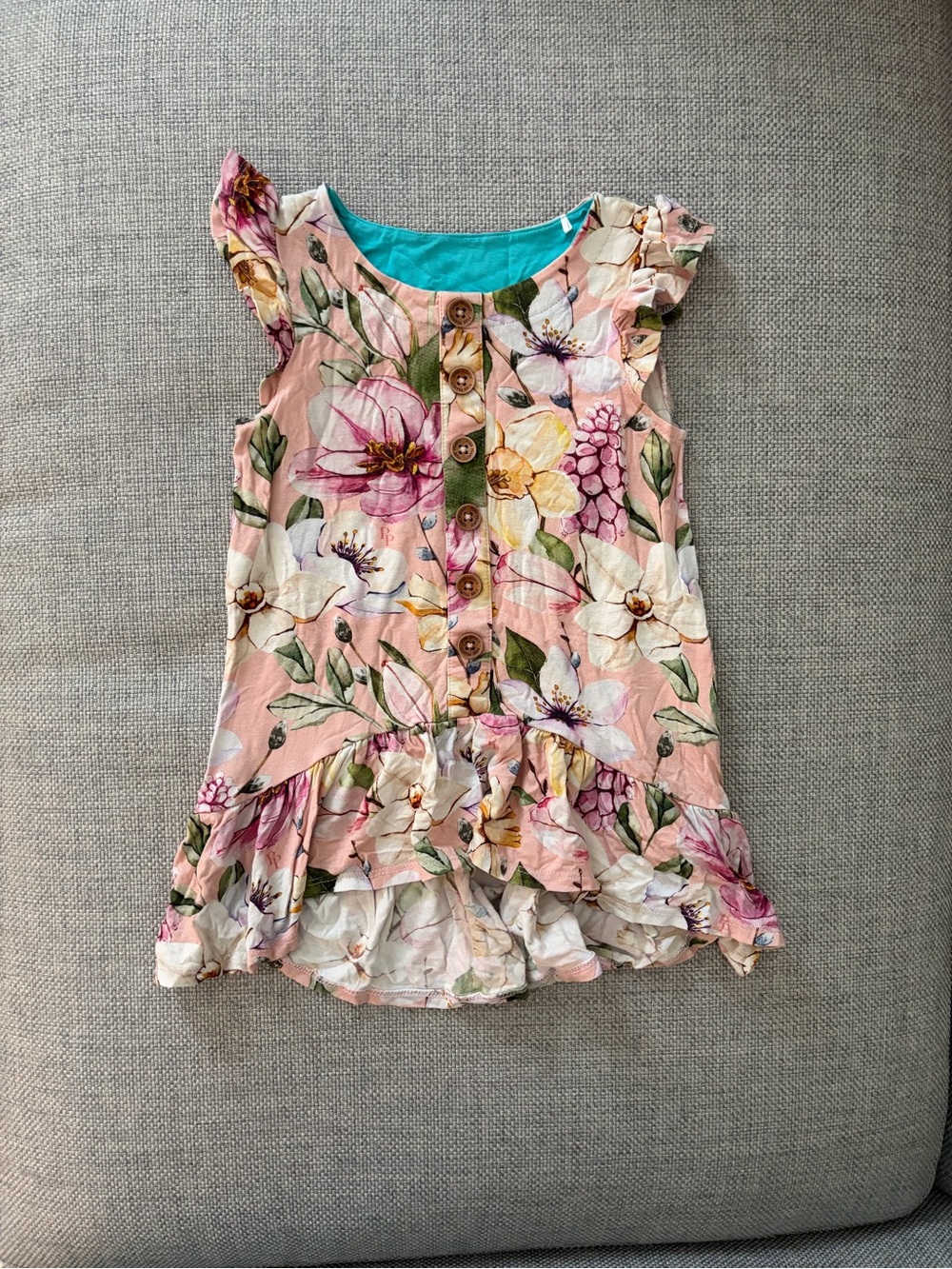 Posh Peanut Margot Cap Sleeve Henley Ruffled Hi Low Dress, 2T